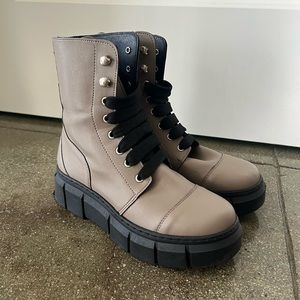 Can Can Beige Vegan Leather Combat Boots (ALOHAS)